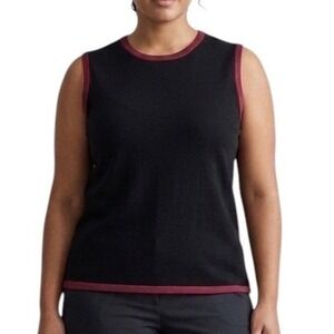 Kemp Collection Women XL Black Burgundy  Ringer Trim Classic Knit Sleeveless Top